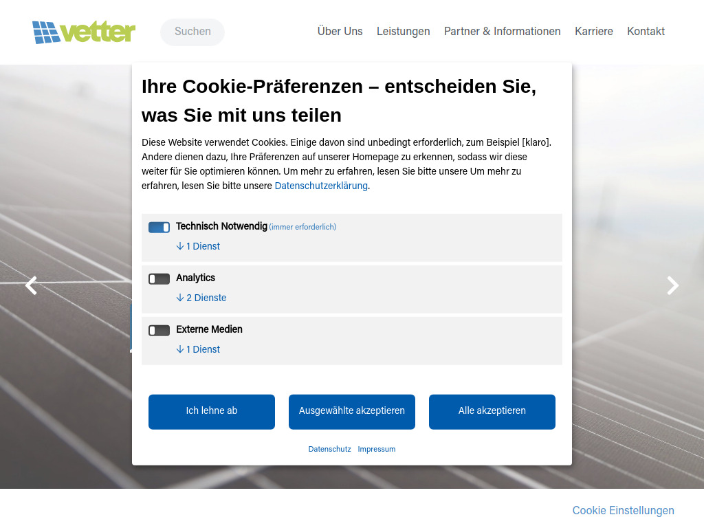 Website von Vetter Erneuerbare Energie GmbH & Co. KG in Unterthingau