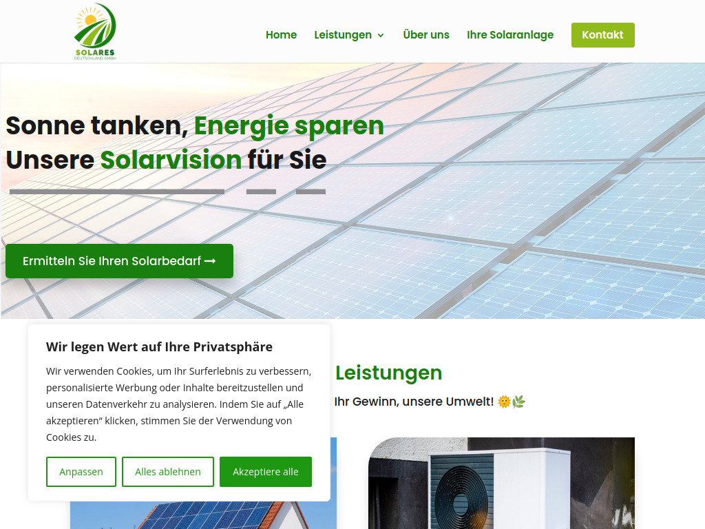 Website von Solares Deutschland GmbH in Ergolding