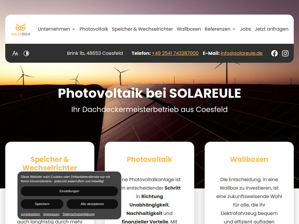 Website von Solareule GmbH in Coesfeld