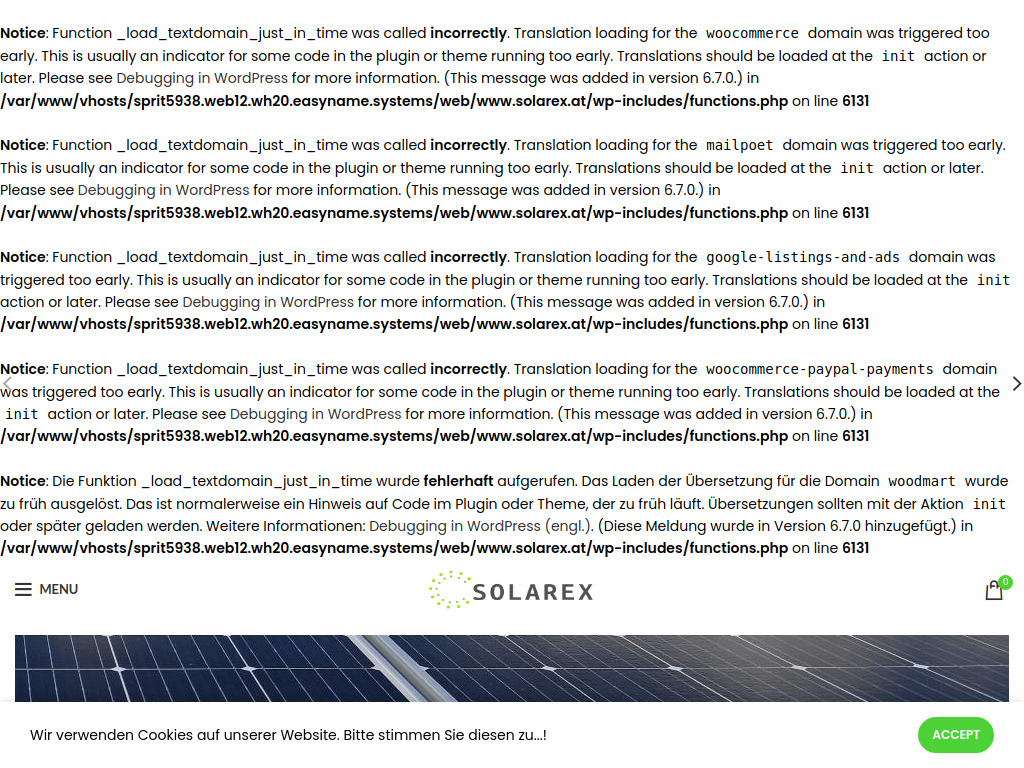 Website von Solarex in Innsbruck