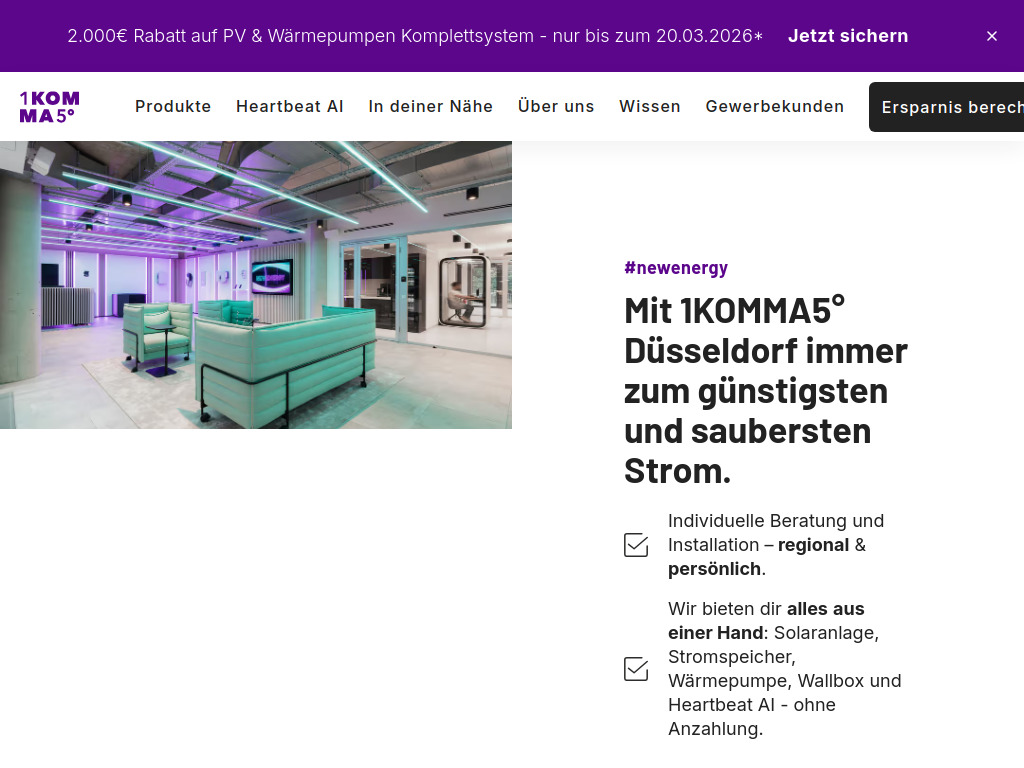 Website von 1KOMMA5° Düsseldorf in Düsseldorf