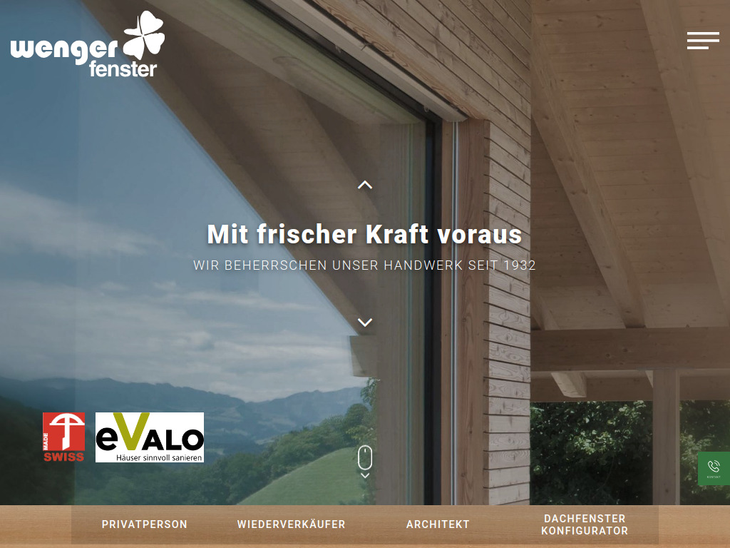 Website von Wenger Fenster AG in Wimmis