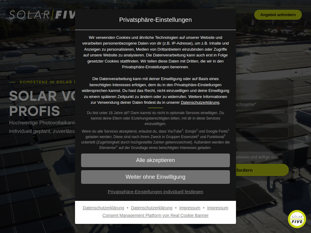 Website von Solarfive GmbH in Paderborn