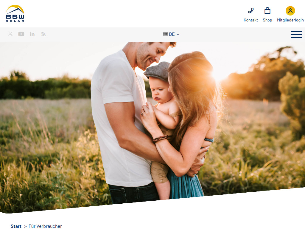 Website von BSW - Bundesverband Solarwirtschaft e. V. in Berlin