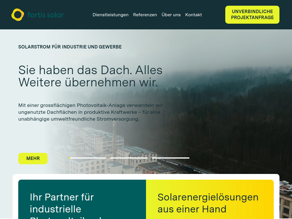 Website von Fortis Solar AG in St. Gallen