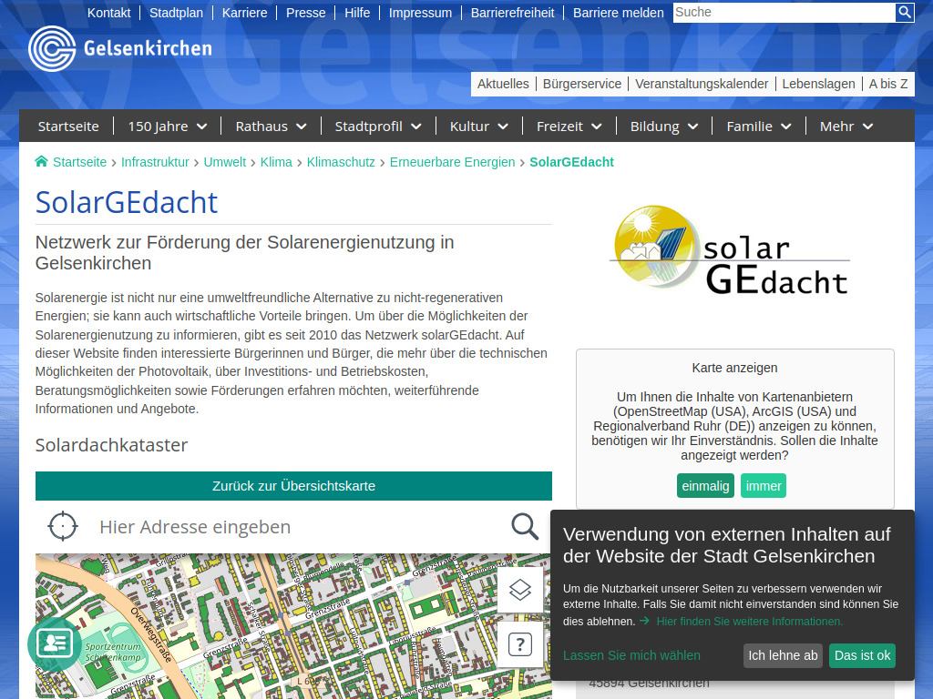 Website von www.gelsenkirchen.de - 
				 SolarGEdacht in Gelsenkirchen