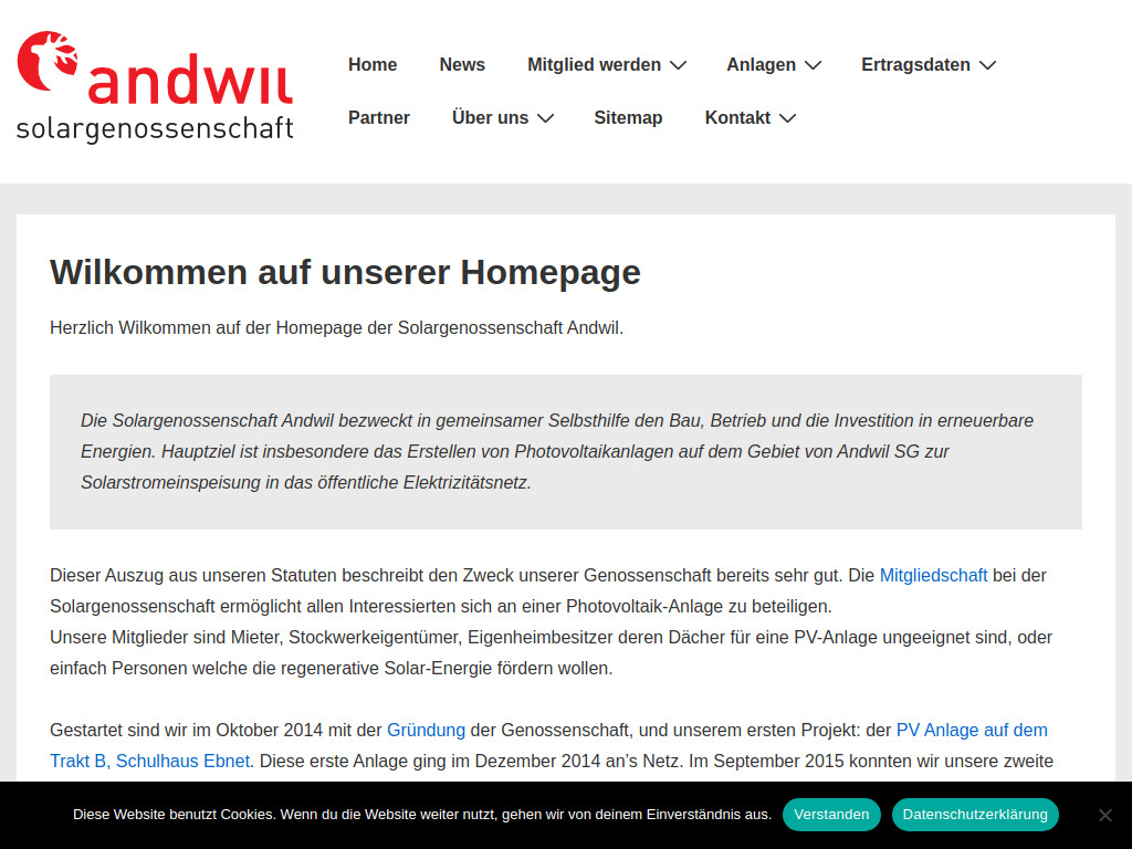Website von Solargenossenschaft Andwil in Andwil