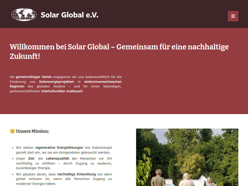 Website von Solar Global e.V. in Jülich