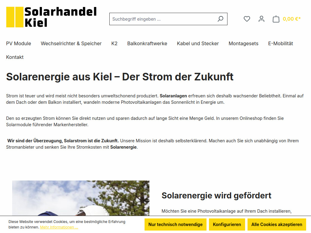 Website von Solarhandel Kiel in Neudorf-Bornstein