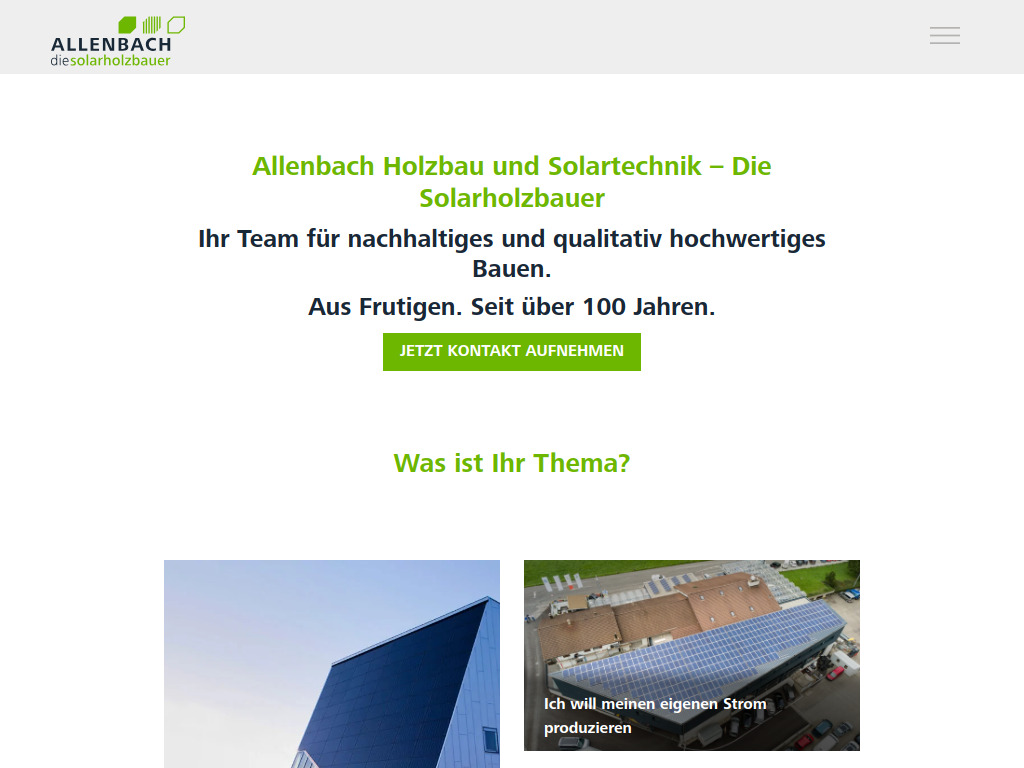 Website von Allenbach Holzbau und Solartechnik AG in Frutigen