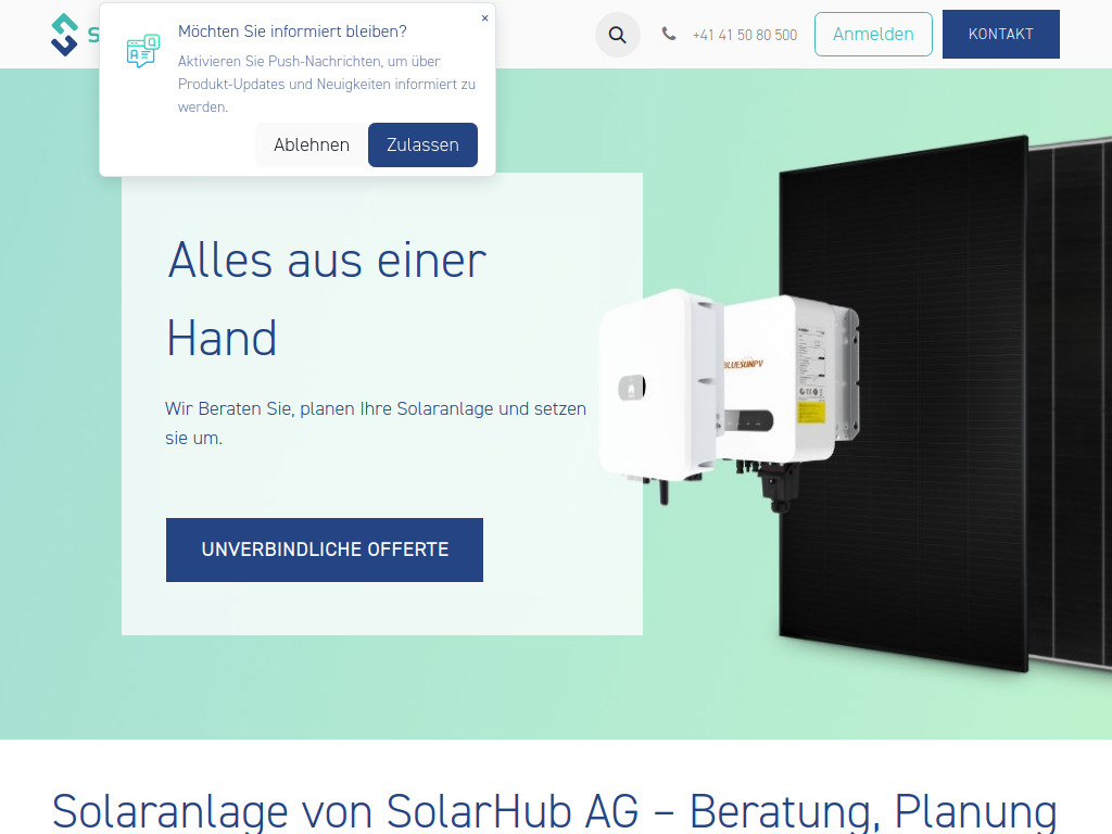 Website von SolarHub AG in Wolhusen