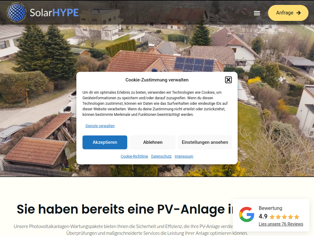 Website von Solarhype GmbH in Weißkirchen an der Traun