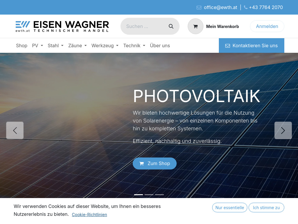 Website von Eisen Wagner Technischer Handel GmbH in Taiskirchen im Innkreis