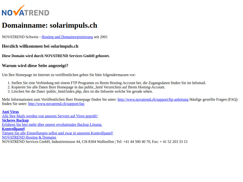 Website von NOVATREND Services GmbH in Wallisellen