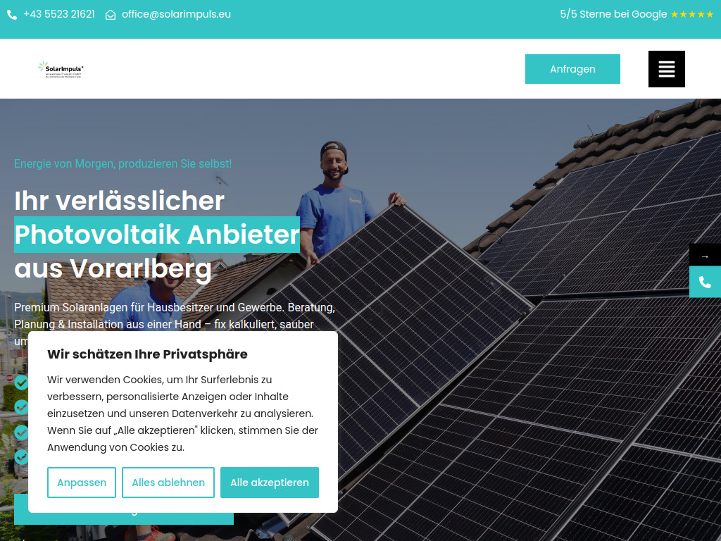 Website von SolarImpuls erneuerbare Energien GmbH in Weiler