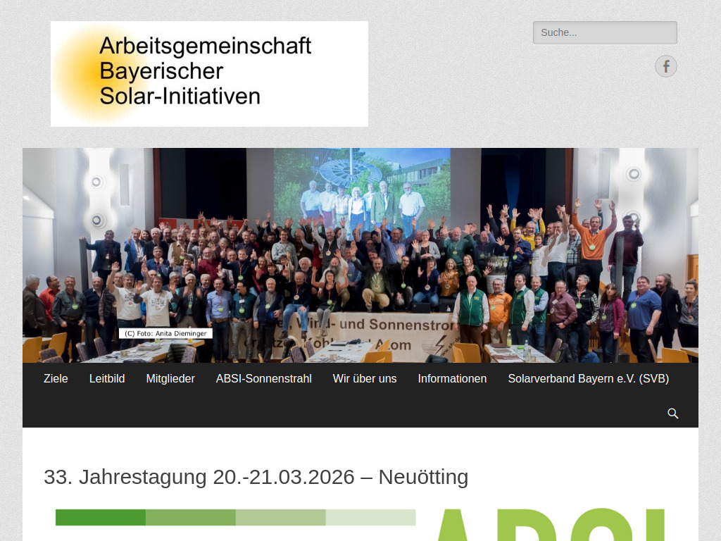 Website von ABSI Arbeitsgemeinschaft Bayerischer Solar-Initiativen