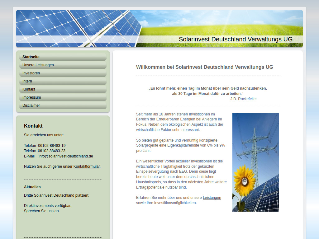 Website von Solarinvest Deutschland Verwaltungs UG