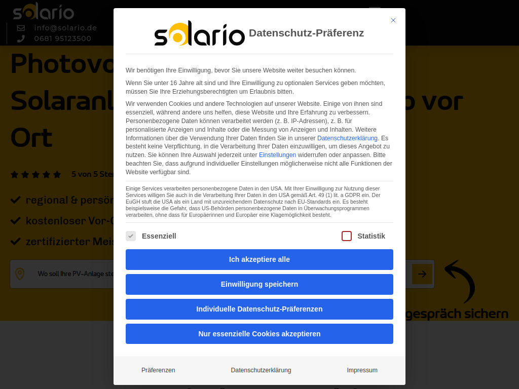 Website von Solario GmbH in Saarbrücken