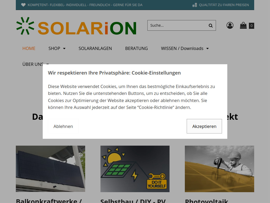 Website von SOLARiON GmbH in Baar