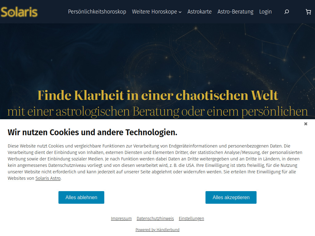 Website von Solaris Astro in Geltendorf