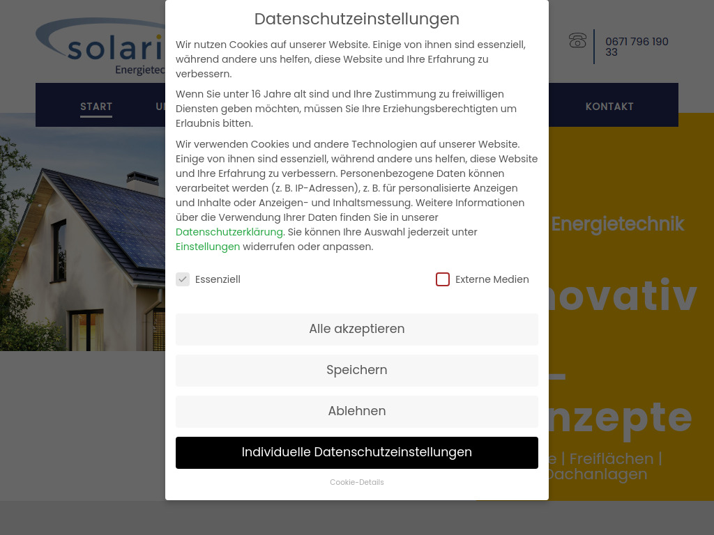 Website von solaris Energietechnik GmbH in Hackenheim