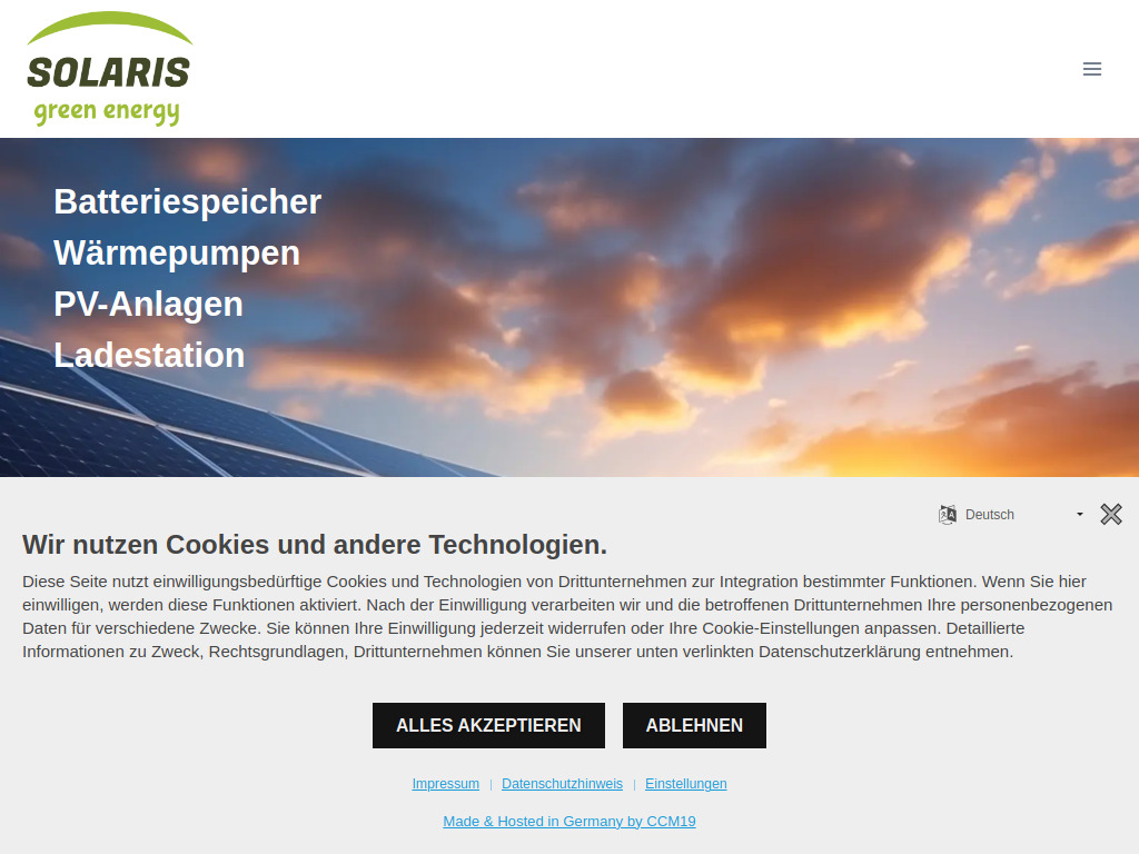 Website von Solaris green energy GmbH in Staßfurt