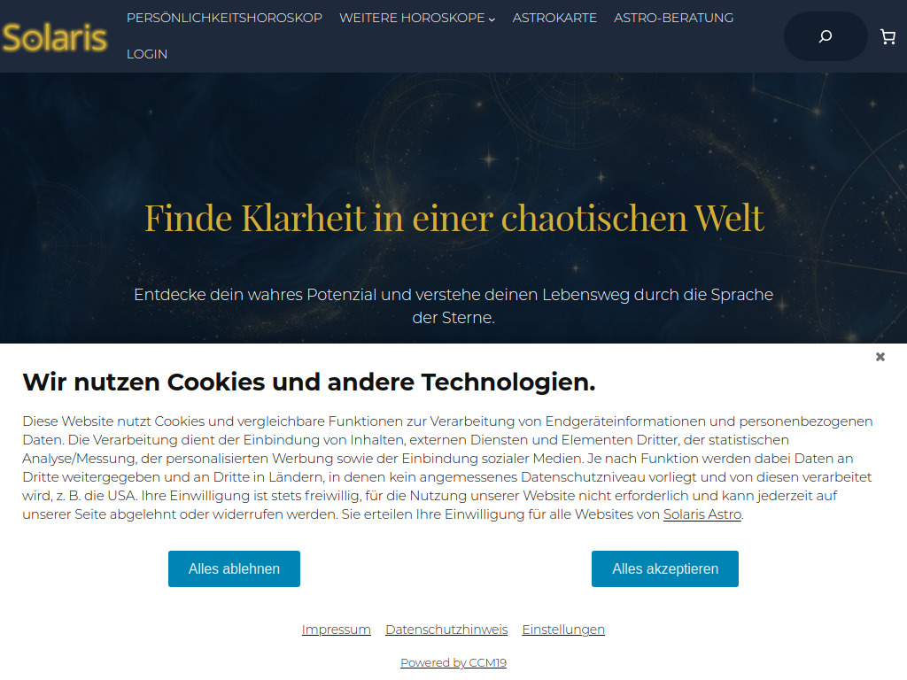 Website von Solaris Astro in Geltendorf