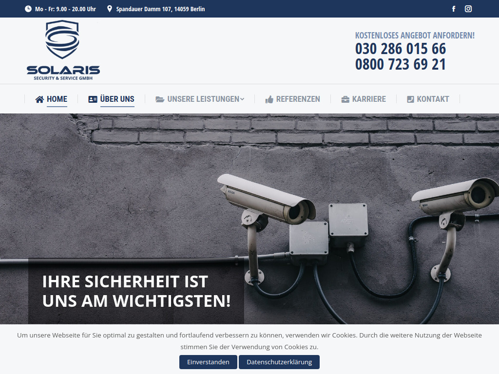 Website von Solaris Sicherheitsdienste & Service GmbH in Berlin