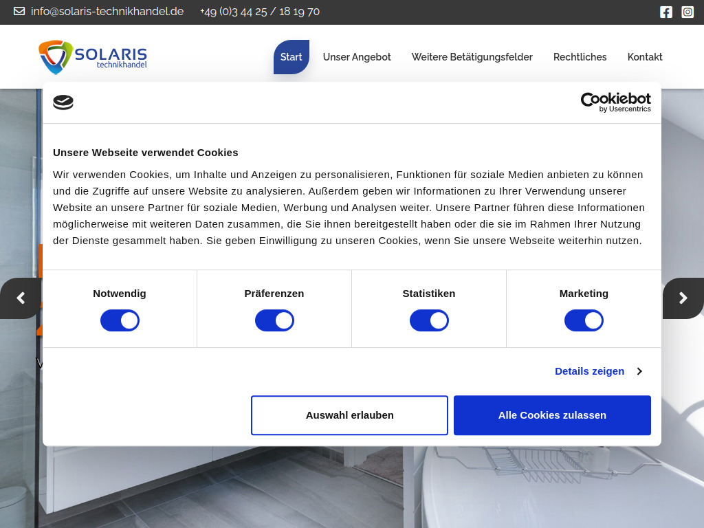 Website von SOLARIS technikhandel - Michael Schomer in Droyßig