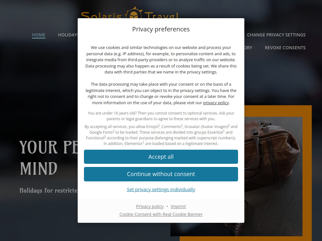 Website von Solaris Travel in Frankfurt am Main