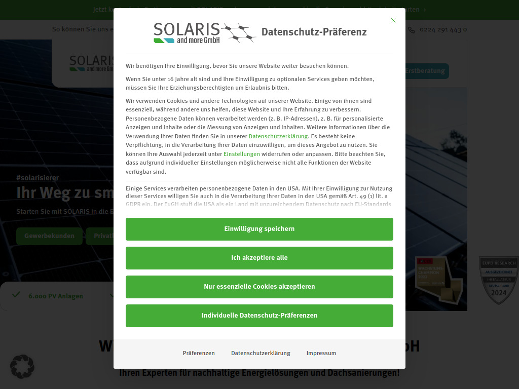 Website von SOLARIS and more GmbH in Hennef
