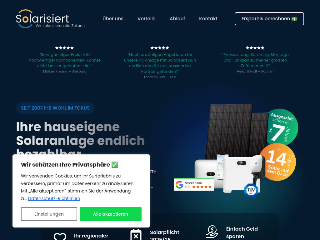 Website von Solarisiert GmbH in Duisburg