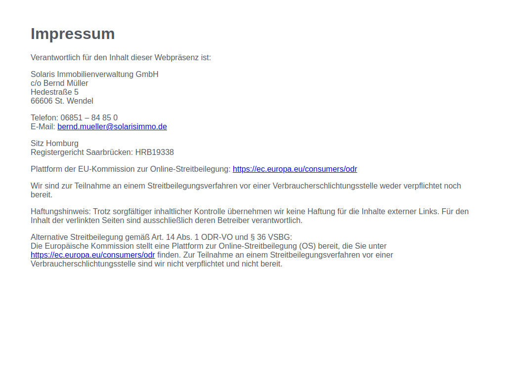 Website von Solaris Immobilienverwaltung GmbH in St. Wendel