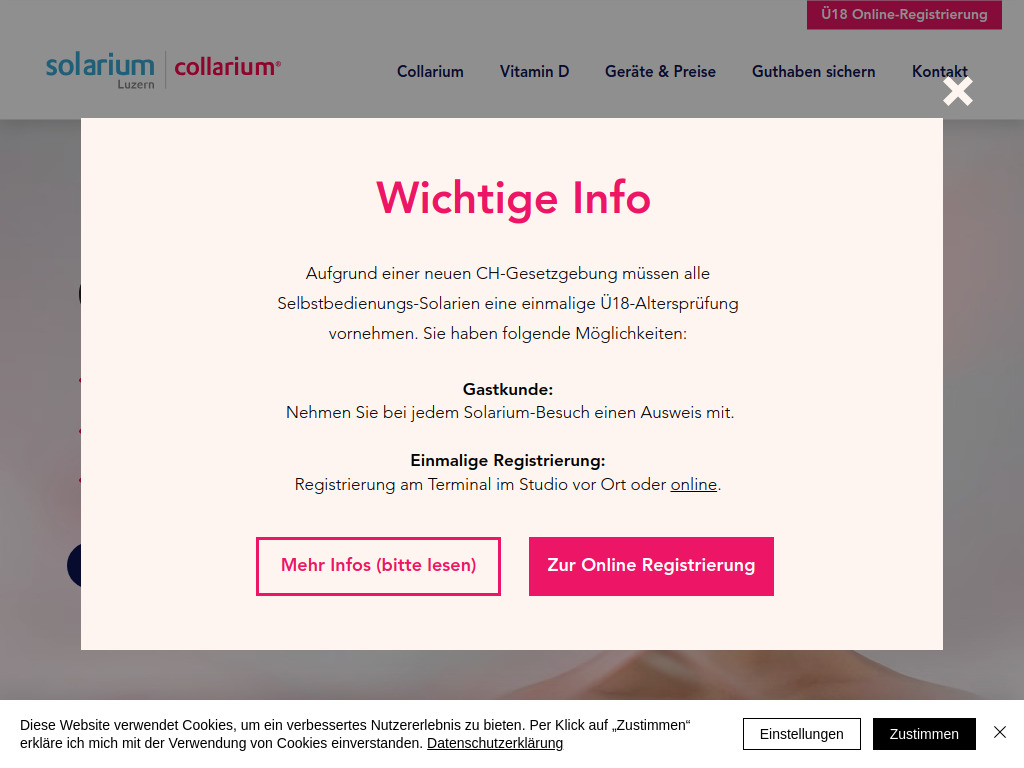 Website von Solarium Service AG in Luzern