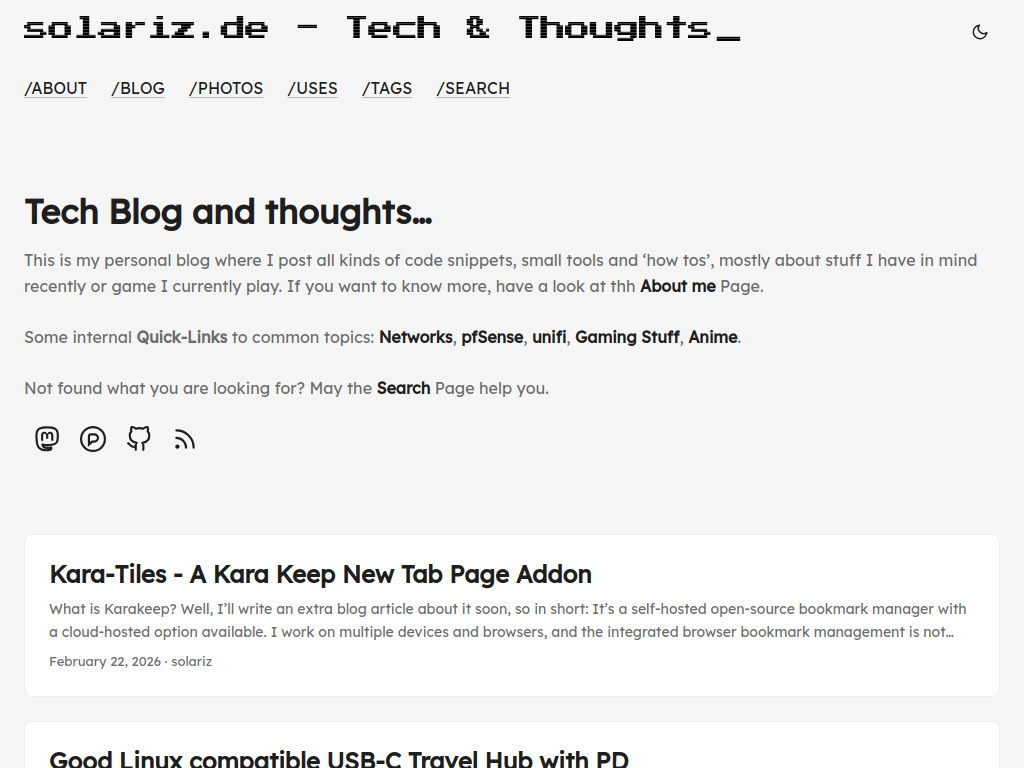 Website von solariz.de - Tech & Thoughts