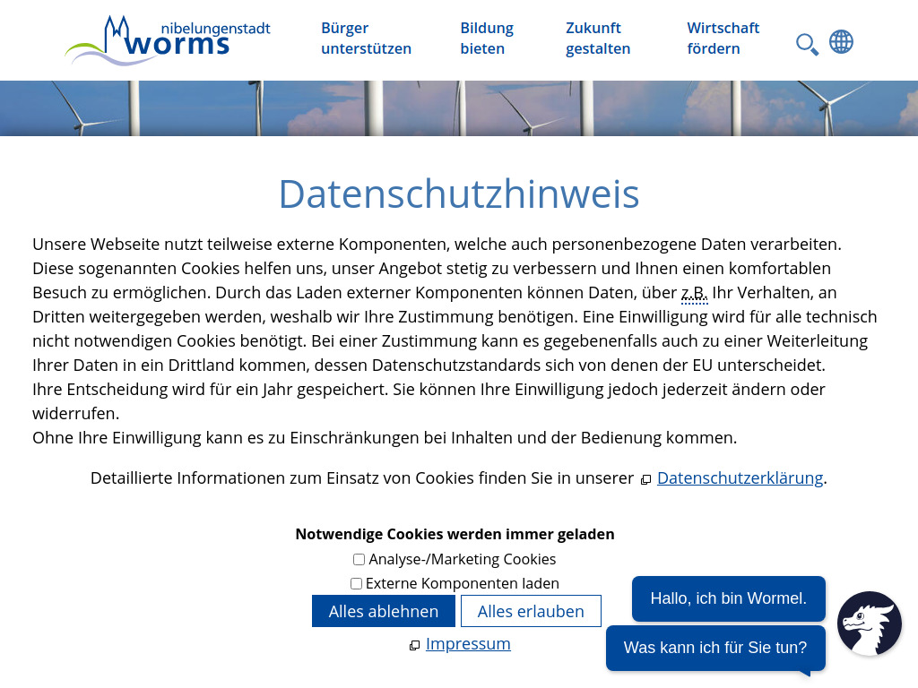 Website von Solar / Photovoltaik / PV - Stadt Worms in Worms
