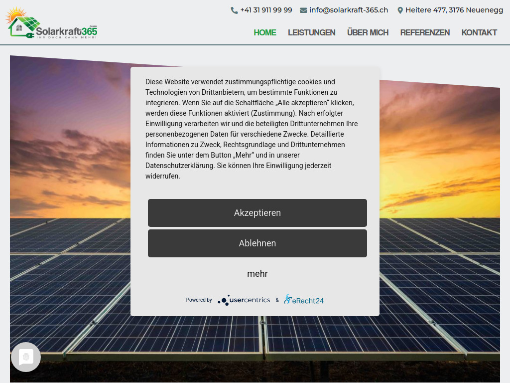 Website von Solarkraft365 GmbH in Neuenegg