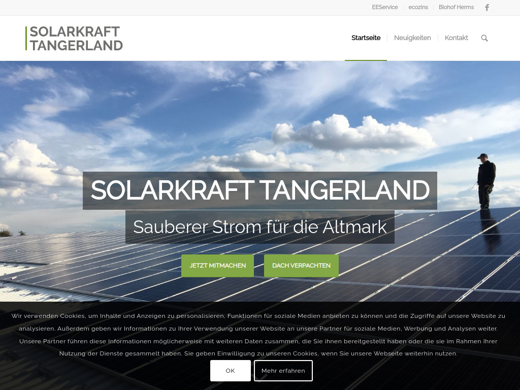 Website von Solarkraft Tangerland GmbH & Co. KG in Tangerhütte