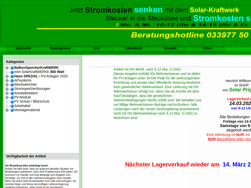 Website von Solar-Prignitz.de Onlineshop in Batteriespeicher