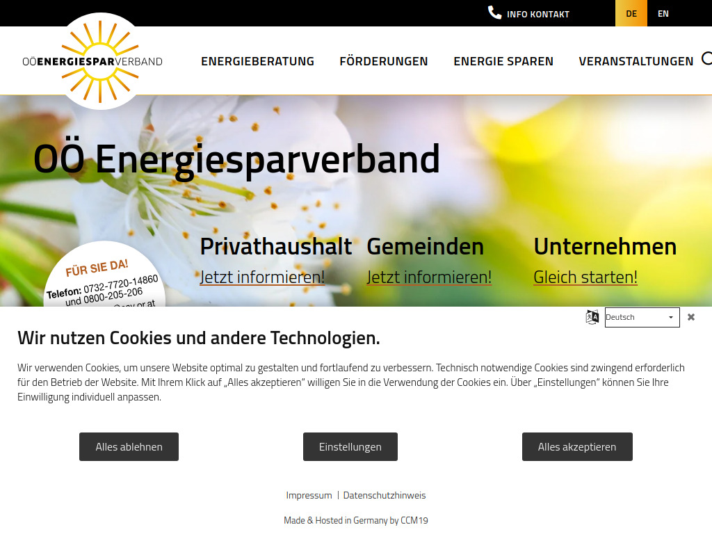Website von Energiesparverband OÖ in Linz