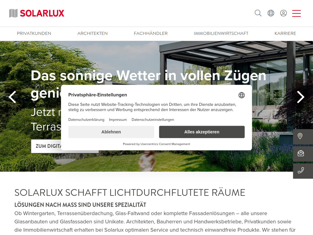 Website von Solarlux GmbH in Melle