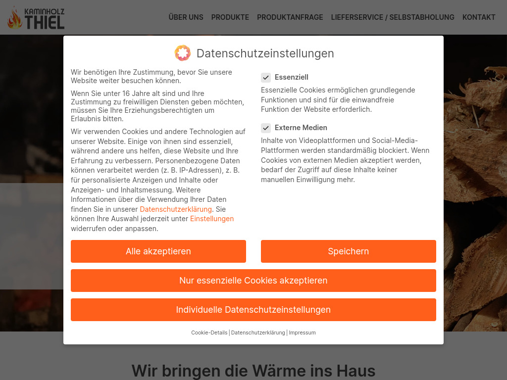 Website von Kaminholz Thiel in Kamp-Lintfort