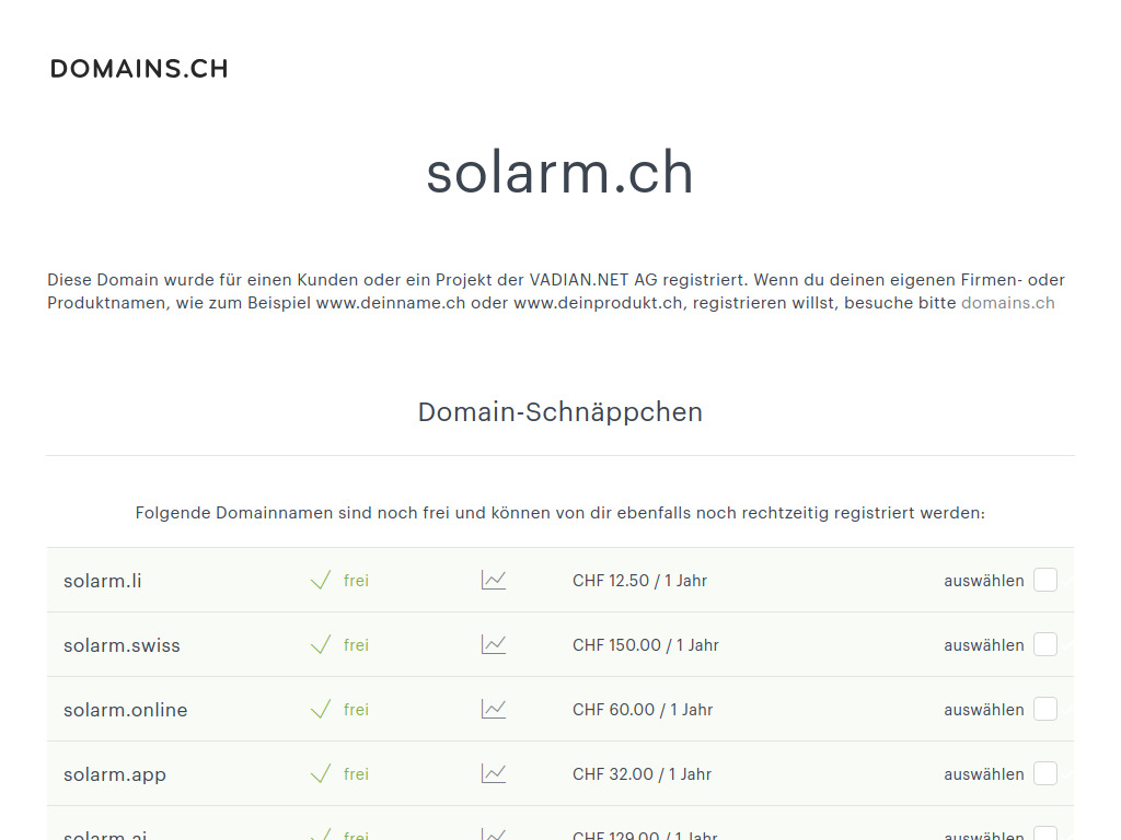 Website von VADIAN.NET AG in St. Gallen