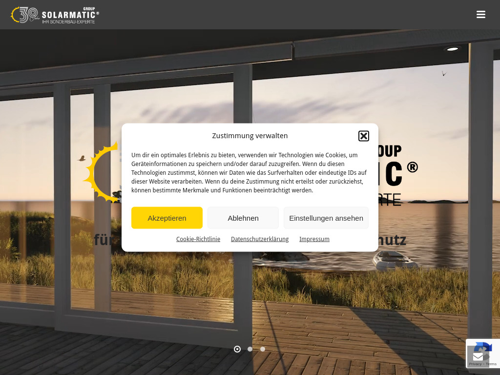 Website von Ihr Hersteller für maßgefertige Sonnenschutzanlagen für innen und außen.