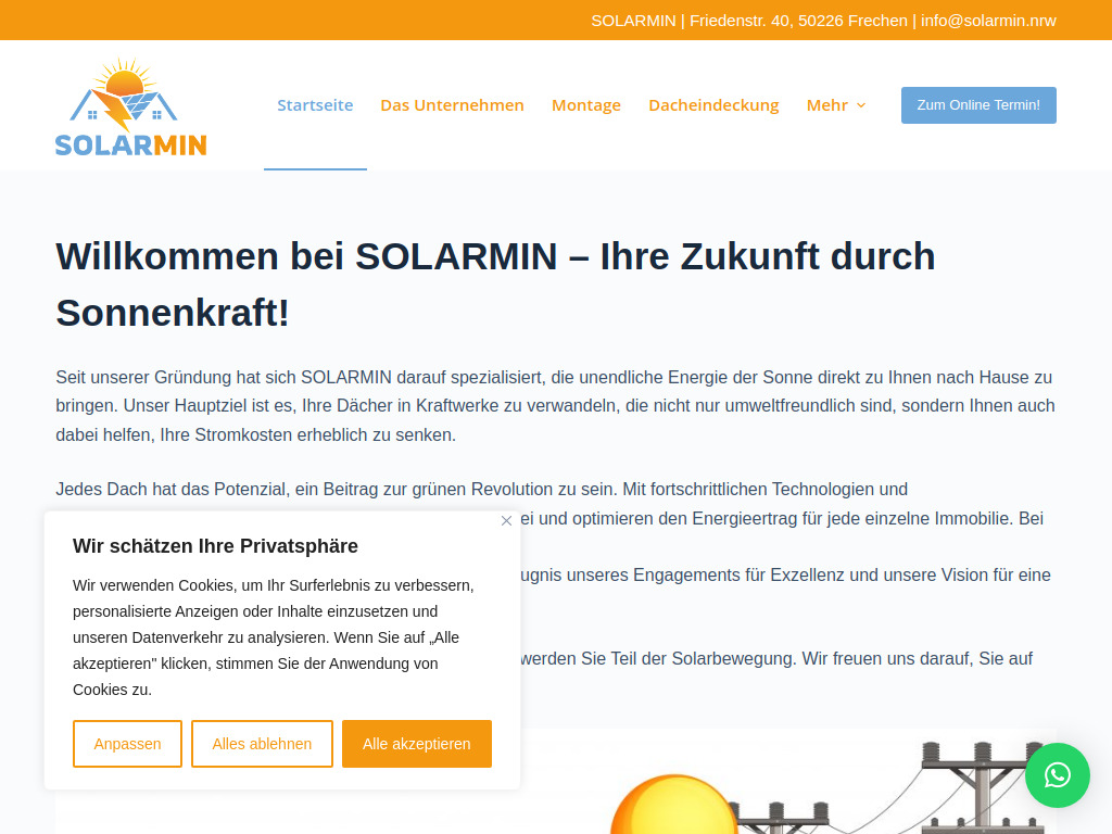 Website von SOLARMIN in Frechen