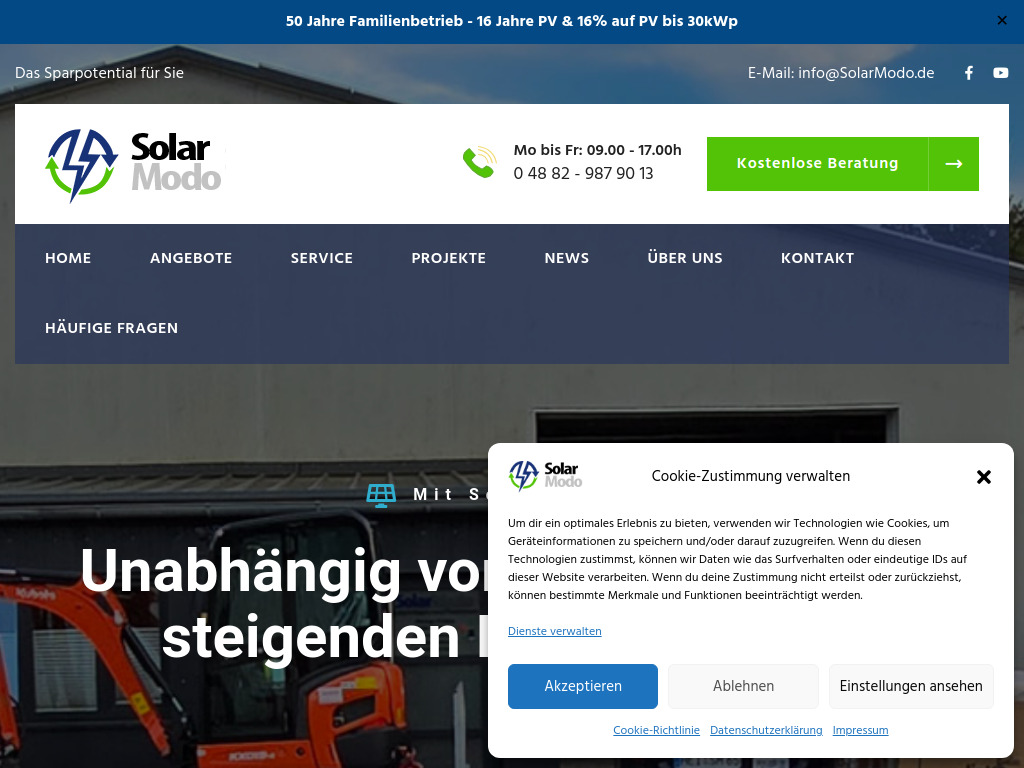 Website von SolarModo GmbH & Co. KG in Krempel