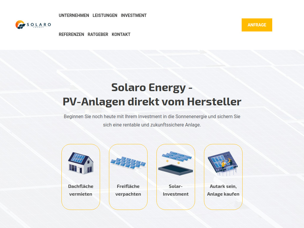 Website von Solaro Energy GmbH in Nürnberg