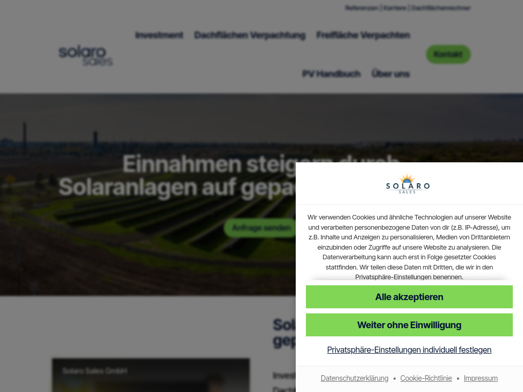 Website von Solaro Sales GmbH in Nürnberg