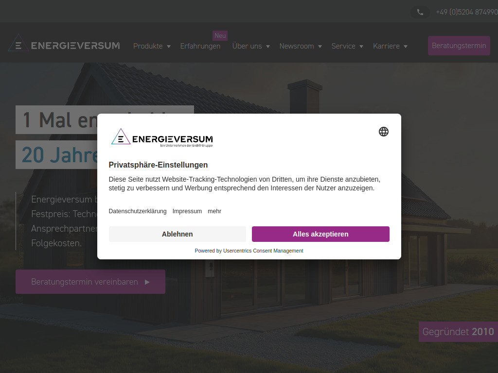 Website von Energieversum GmbH & Co. KG in Steinhagen