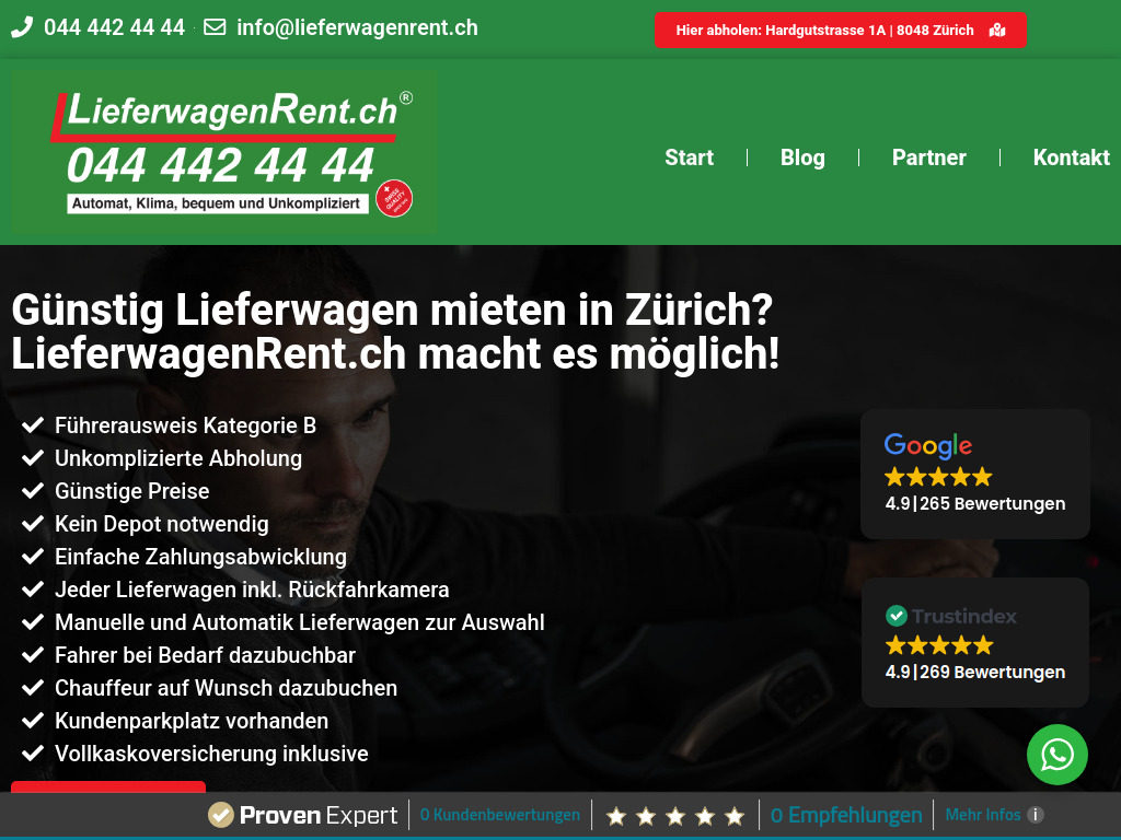 Website von LieferwagenRent GmbH in Zürich